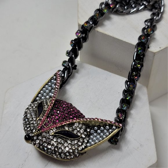 Betsey Johnson Rhinestone Fox Necklace  Pink Silver bronze - Picture 5 of 8
